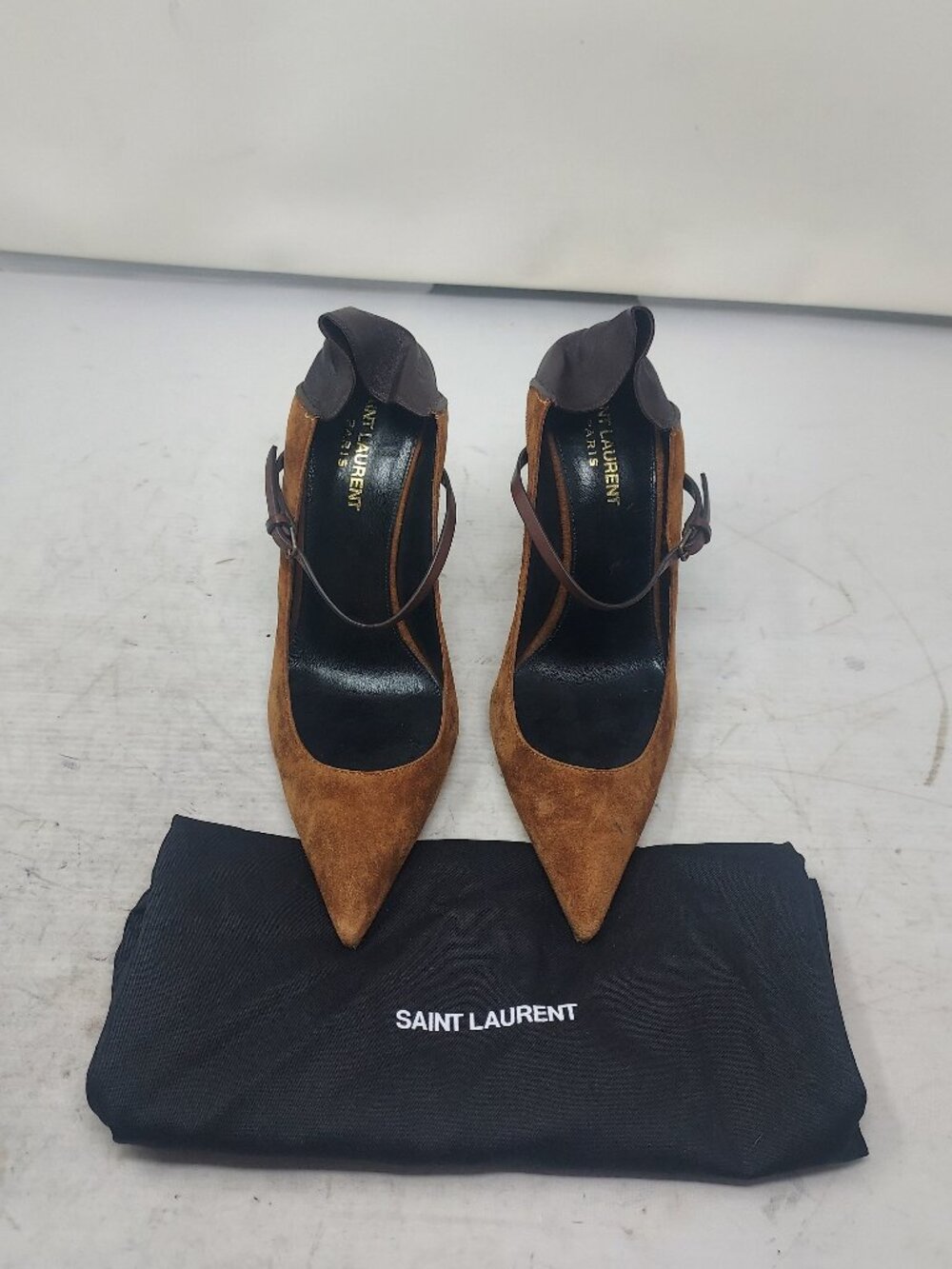 SAINT LAURENT Brown Marjorelle Suede Convertible Pump - Picture 7 of 11